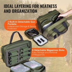 Ampumaratalaukku 600D polyesteri pehmustettu 2 pistoolille 6 lipasta vihreä ampumaradalle