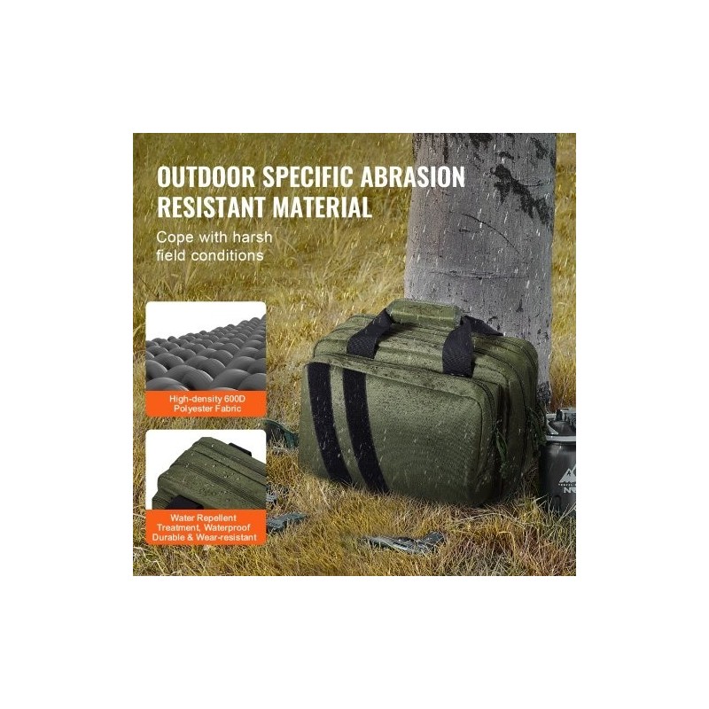 Ampumaratalaukku 600D polyesteri pehmustettu 2 pistoolille 6 lipasta vihreä ampumaradalle