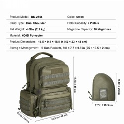 Taktinen ampumaratareppu 600D polyesteri 6 pistoolille 10 lippaalle vihreä