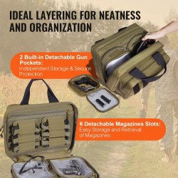 Ampumaratalaukku 600D polyesteri pehmustettu kahdelle pistoolille kuudelle lippaalle ruskea