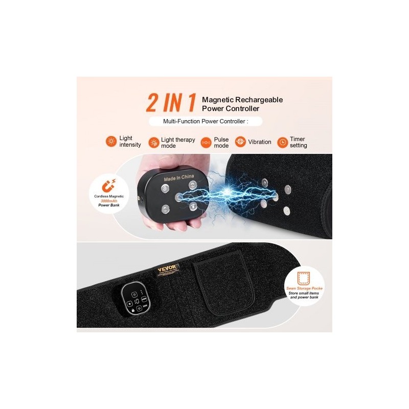 Punavalovyö neopreenikangas vyötärölle 660 nm ja 850 nm 105 lediä 3000 mAh