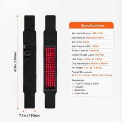 Punavalovyö neopreenikangas vyötärölle 660 nm ja 850 nm 105 lediä 3000 mAh