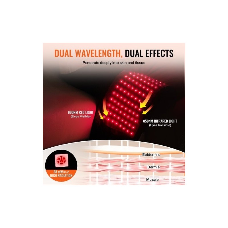Punavalovyö neopreenikankaasta vyötärölle 660 nm ja 850 nm 112 LED 3000 mAh