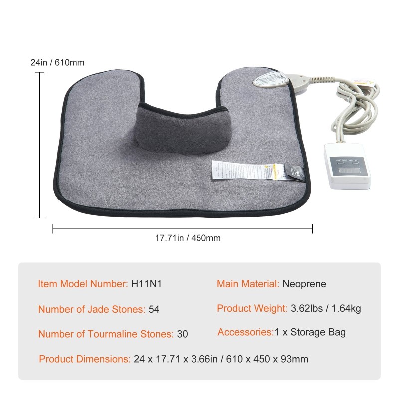 Infrapunalämpötyyny neopreenia kaulalle ja hartioille 54 jadekiveä 30 turmaliinikiveä hiilikuituinen