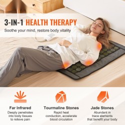 Kaukoinfrapunalämpötyyny keinonahkainen 48 jadekiveä 24 turmaliinikiveä keskikoko selälle