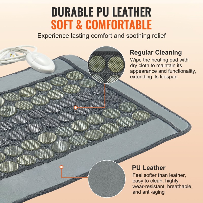 Kaukoinfrapunalämpötyyny keinonahkainen 48 jadekiveä 24 turmaliinikiveä keskikoko selälle