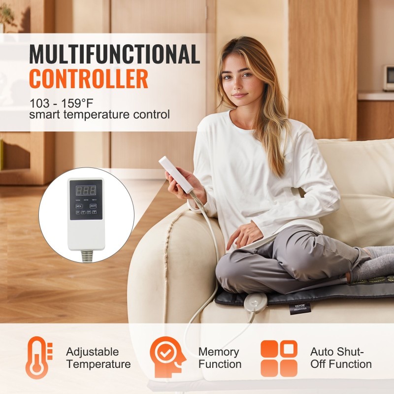 Kaukoinfrapunalämpötyyny keinonahkainen 48 jadekiveä 24 turmaliinikiveä keskikoko selälle