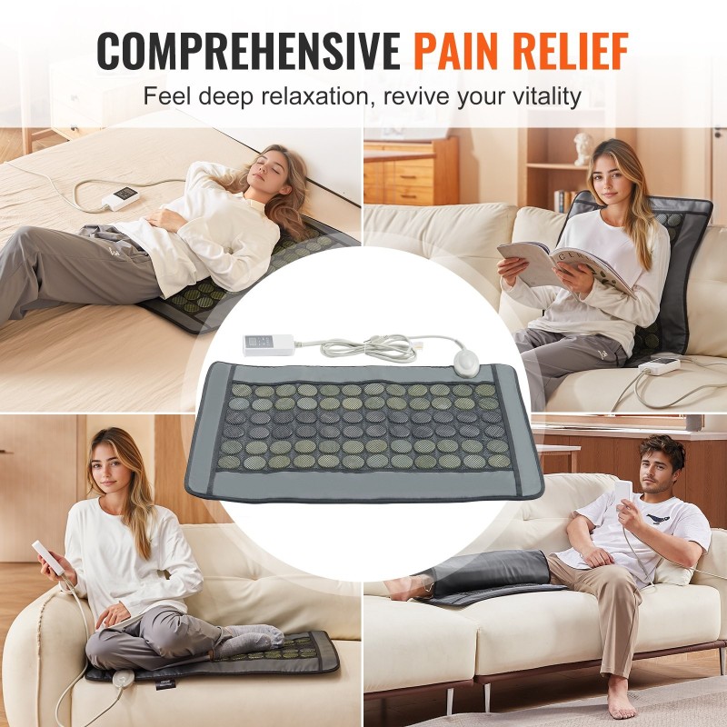 Kaukoinfrapunalämpötyyny keinonahkainen 48 jadekiveä 24 turmaliinikiveä keskikoko selälle