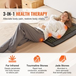 Kauko-infrapunalämpötyyny 108 jade-kiveä ja 42 turmaliinikiveä keskikoko 800 x 557 mm selälle