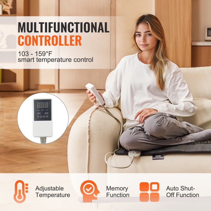 Kauko-infrapunalämpötyyny 108 jade-kiveä ja 42 turmaliinikiveä keskikoko 800 x 557 mm selälle