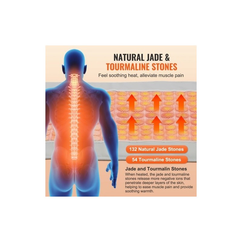 Kaukoinfrapunainen selän lämpötyyny PU-nahka 132 jadekiveä 54 turmaliinikiveä 1000 x 550 mm