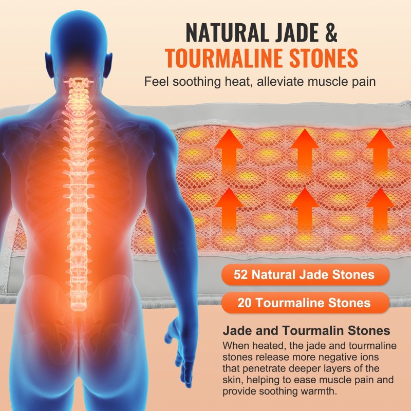 Infrapunalämpötyyny PU-nahka 52 jadekiveä 20 turmaliinikiveä keskikoko selkäkipujen lievitykseen
