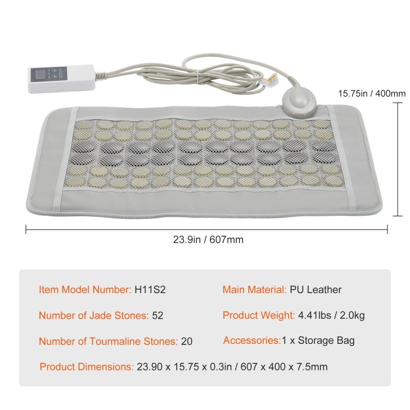 Infrapunalämpötyyny PU-nahka 52 jadekiveä 20 turmaliinikiveä keskikoko selkäkipujen lievitykseen