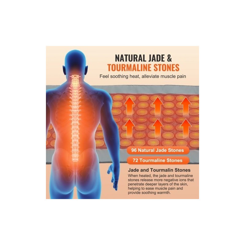 Infrapunalämpömatto PU-nahkainen 1780×604 mm koko keholle 96 jadekiveä 72 turmaliinikiveä