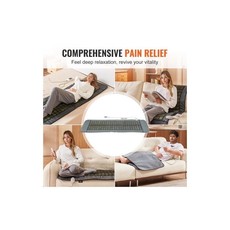 Infrapunalämpömatto PU-nahkainen 1780×604 mm koko keholle 96 jadekiveä 72 turmaliinikiveä