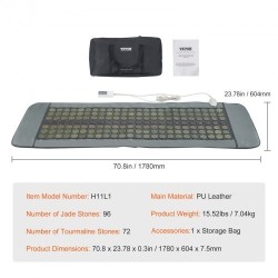 Infrapunalämpömatto PU-nahkainen 1780×604 mm koko keholle 96 jadekiveä 72 turmaliinikiveä