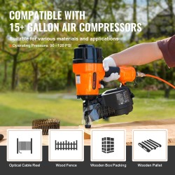 Paineilmatoiminen kehysnaulain alumiini muovi teräs 45–90 mm rullanaulaille