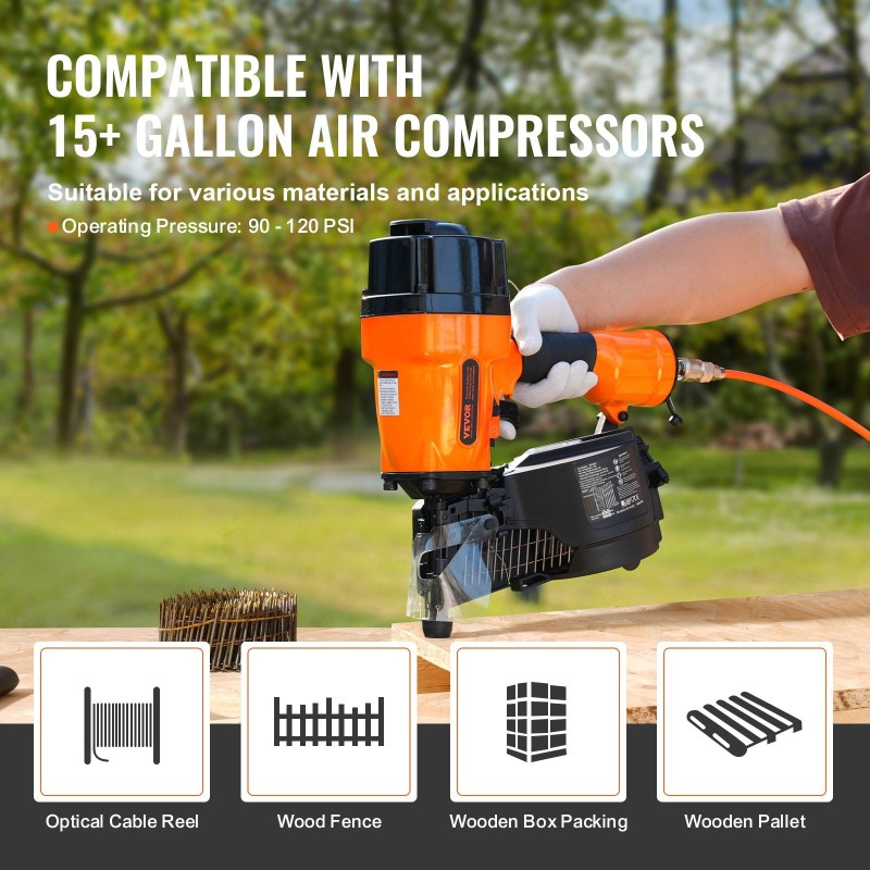 Paineilmatoiminen kehysnaulain alumiini muovi teräs 45–90 mm rullanaulaille