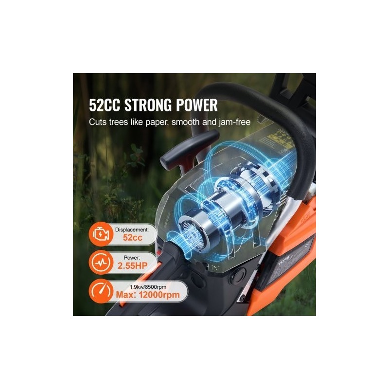 Bensiinikäyttöinen moottorisaha 52 cm3 45,7 cm laippa puun katkaisuun