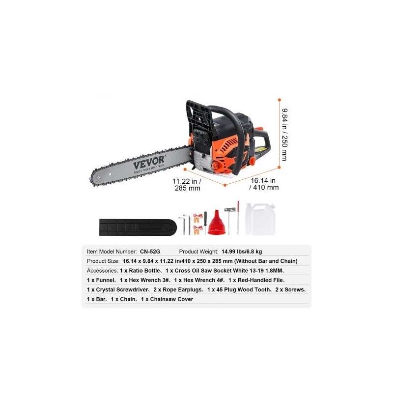 Bensiinikäyttöinen moottorisaha 52 cm3 45,7 cm laippa puun katkaisuun