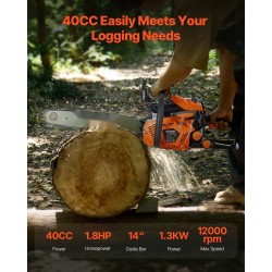 Bensiinimoottorisaha 40 cm3 14-tuumainen 1,3 kW luistamaton kahva erilliset säiliöt