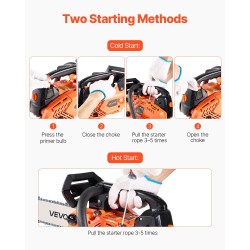 Bensiiniketjusaha 25 cm³ 12-tuumainen laippa muovi ja alumiinirunko kaksoispolttoainetankit liukumaton kahva