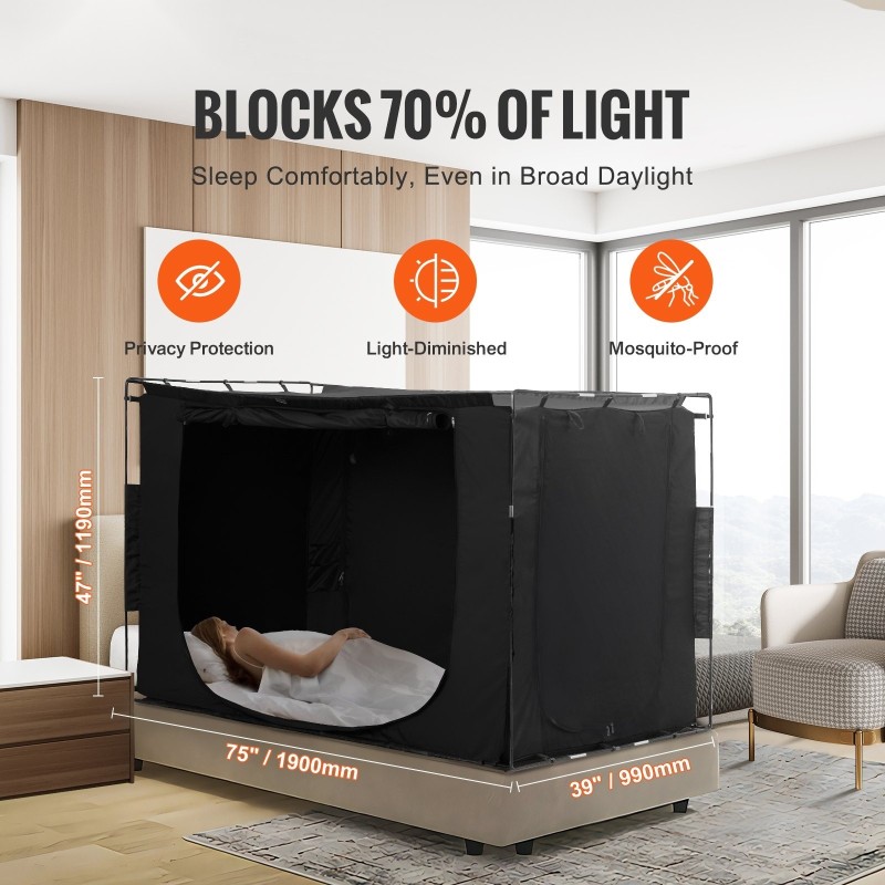 Sänkyteltta hengittävä koko 1900x990x1190 mm noin 70% pimennys 3 ovea