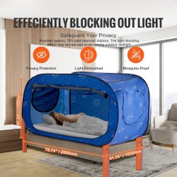 Sänkyteltta hengittävä pimennyskangas 2 sisäänkäyntiä 2000x1050x1200 mm 0,33 tuuman kuiturunko