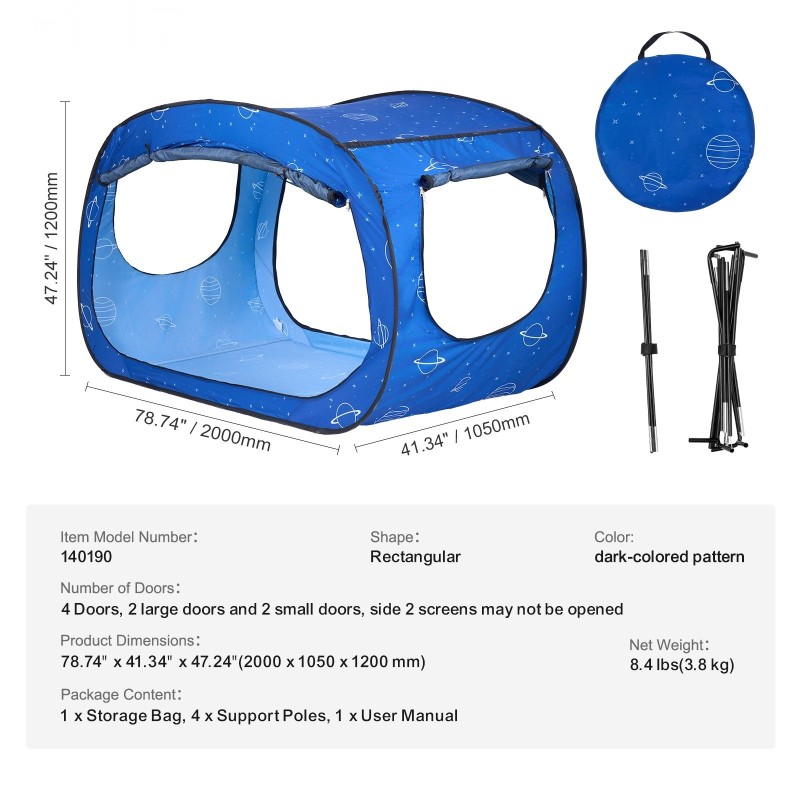 Sänkyteltta hengittävä pimennyskangas 2 sisäänkäyntiä 2000x1050x1200 mm 0,33 tuuman kuiturunko