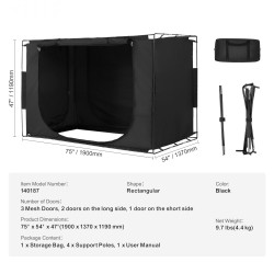 Sängyn teltta 1900x1370x1190 mm musta 70 % valonpimennys 3 ovea