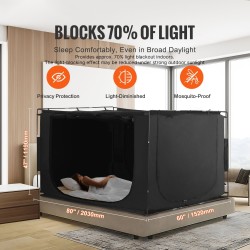 Sängyn teltta 2030x1520x1190 mm noin 70% pimentävä kangas musta 3 ovea