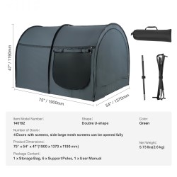 Sänkykatos hengittävä kangas 190x137x119cm 4 ovea vihreä