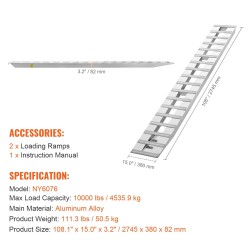 Alumiininen lastausramppisarja 274,3 x 38,1 cm 2 kpl 4535,9 kg