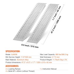 Ajoluiska alumiiniseos 1200x215 mm 2 kpl reiällinen pinta mönkijöille traktoreille ruohonleikkureille