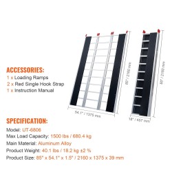 Kolmiosainen alumiiniseosramppi 2160x1375 mm taittuva 680 kg kantavuus mönkijöille ja ruohonleikkureille