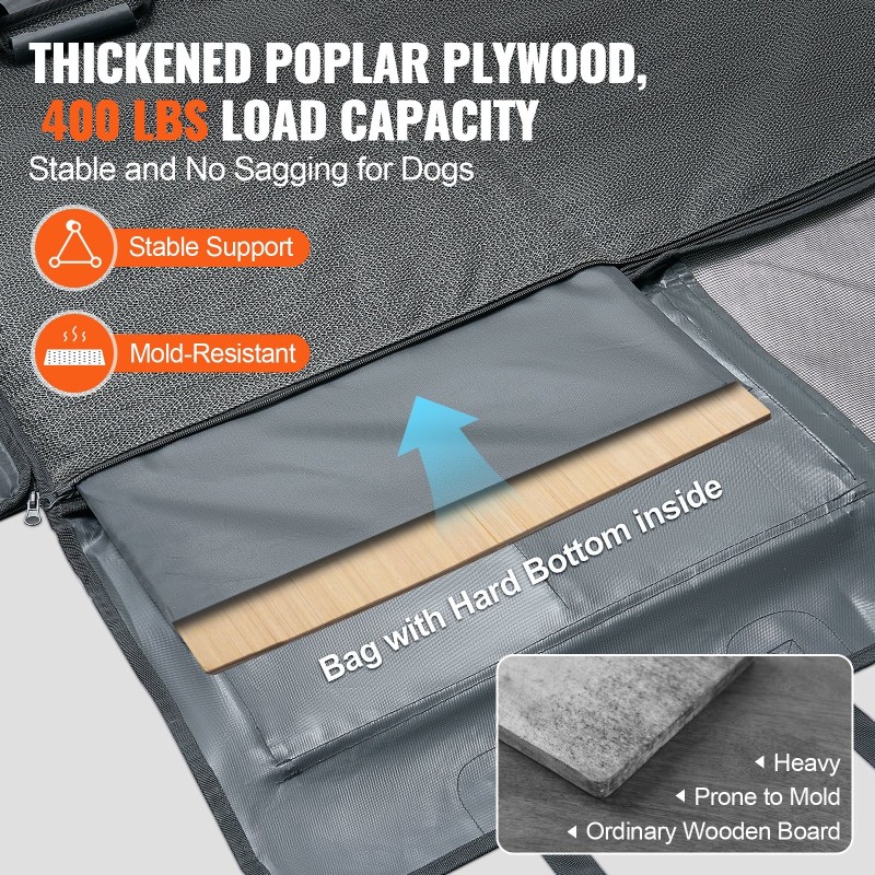 Takaistuimen jatke koiralle vedenpitävä 600D-kangas vaneripohjalla 1360×615 mm kantaa 181 kg