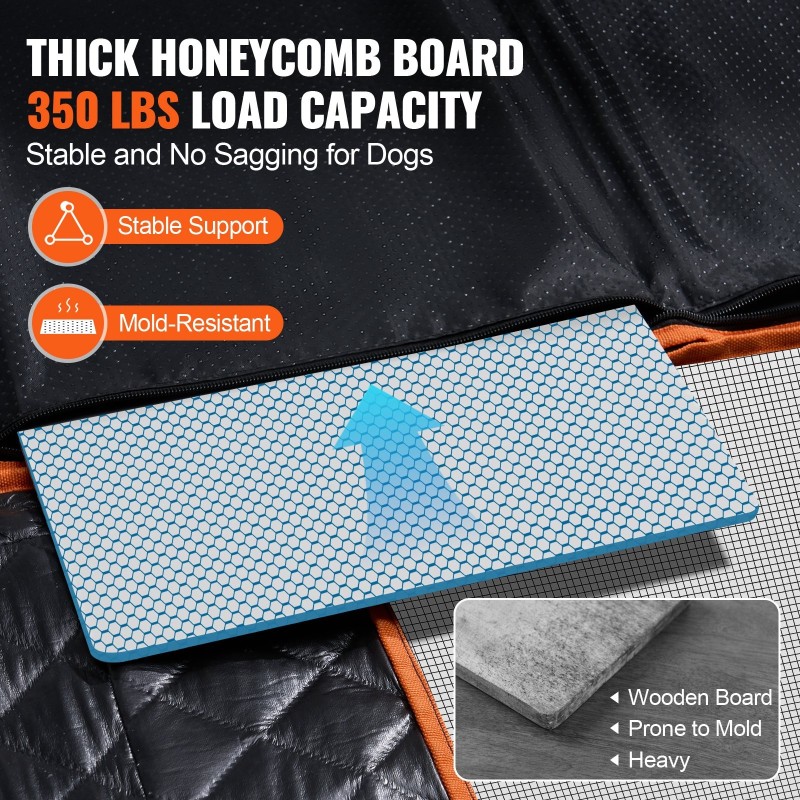 Koiran takaistuimen laajennus 600D-kangas PP-kennolevy 129x70 cm kovapohjalla verkkopaneelilla säilytystaskulla