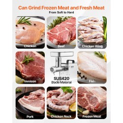 Pöytämallinen ruostumaton teräs lihamylly 1100 W makkarasuuttimilla ammattikäyttöön