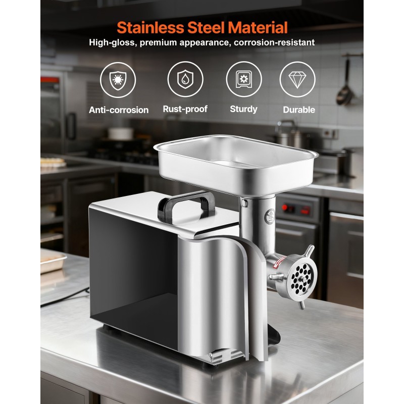 Pöytämallinen ruostumaton teräs lihamylly 1100 W makkarasuuttimilla ammattikäyttöön