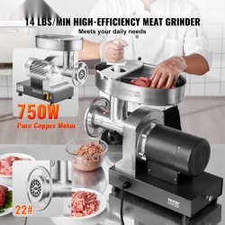 Sähköinen lihamylly 750 watin ruostumaton teräs 22-koko kolme makkarasuutinta