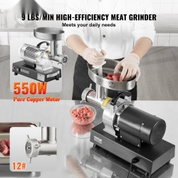 Sähköinen pöytämallinen lihamylly 550 W ruostumaton teräs 3 makkarasuutinta 9 paunaa minuutissa