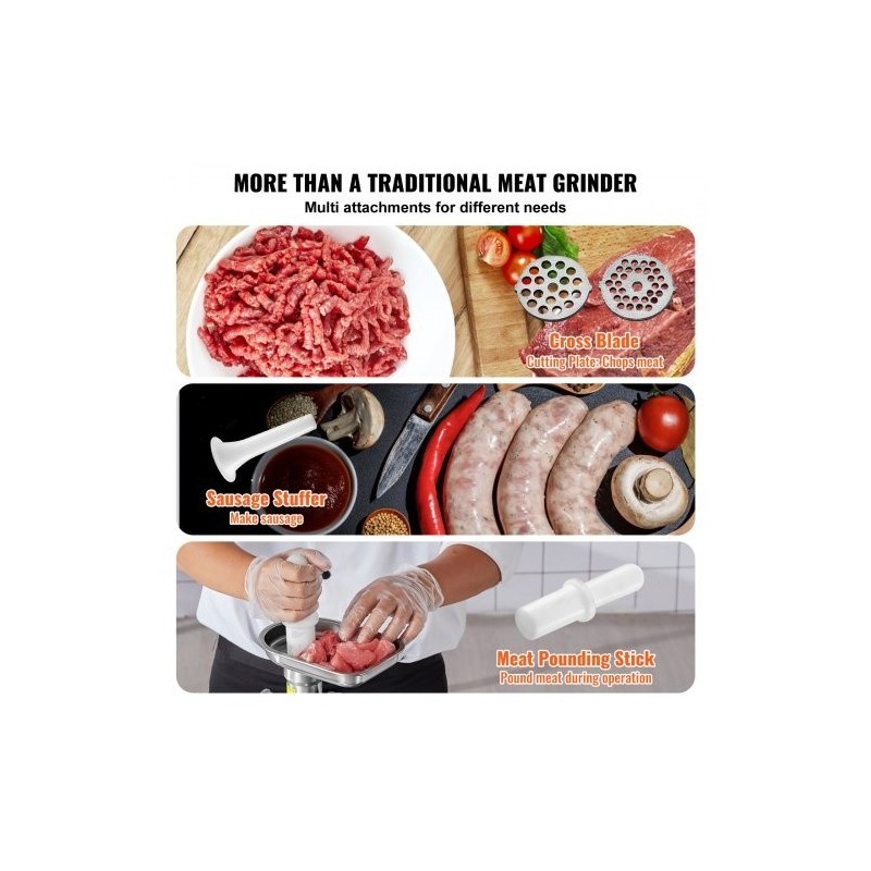 Lihamylly pöytämallinen 300W ruostumaton teräs 3 makkarasuutinta keittiöihin ravintoloihin