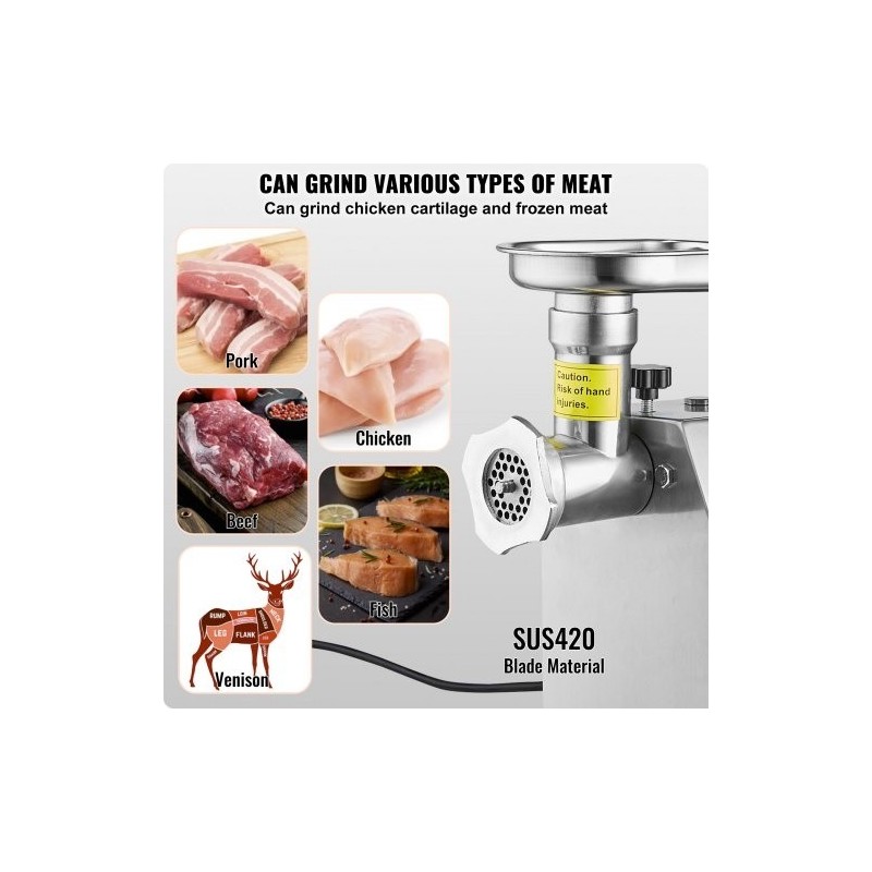 Lihamylly pöytämallinen 300W ruostumaton teräs 3 makkarasuutinta keittiöihin ravintoloihin