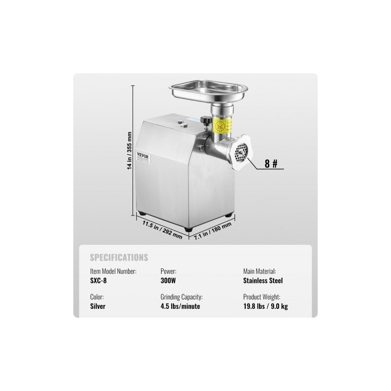 Lihamylly pöytämallinen 300W ruostumaton teräs 3 makkarasuutinta keittiöihin ravintoloihin