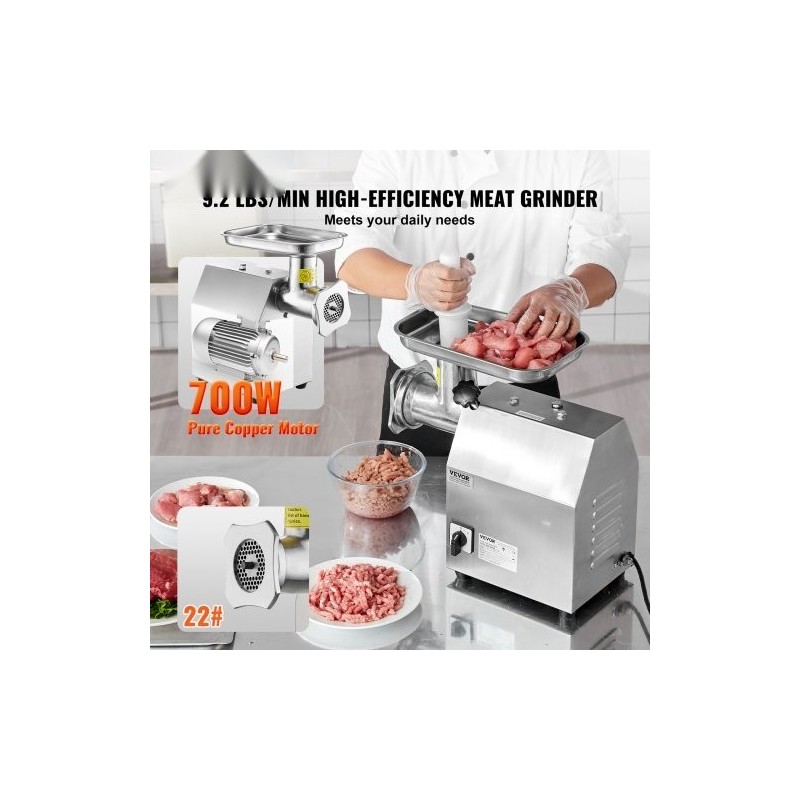 Sähköinen pöytämallinen lihamylly ruostumatonta terästä 700 W 4,2 kg/min 3 makkarasuutinta