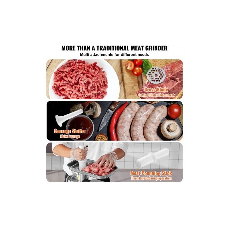 Sähköinen pöytämallinen lihamylly ruostumatonta terästä 700 W 4,2 kg/min 3 makkarasuutinta