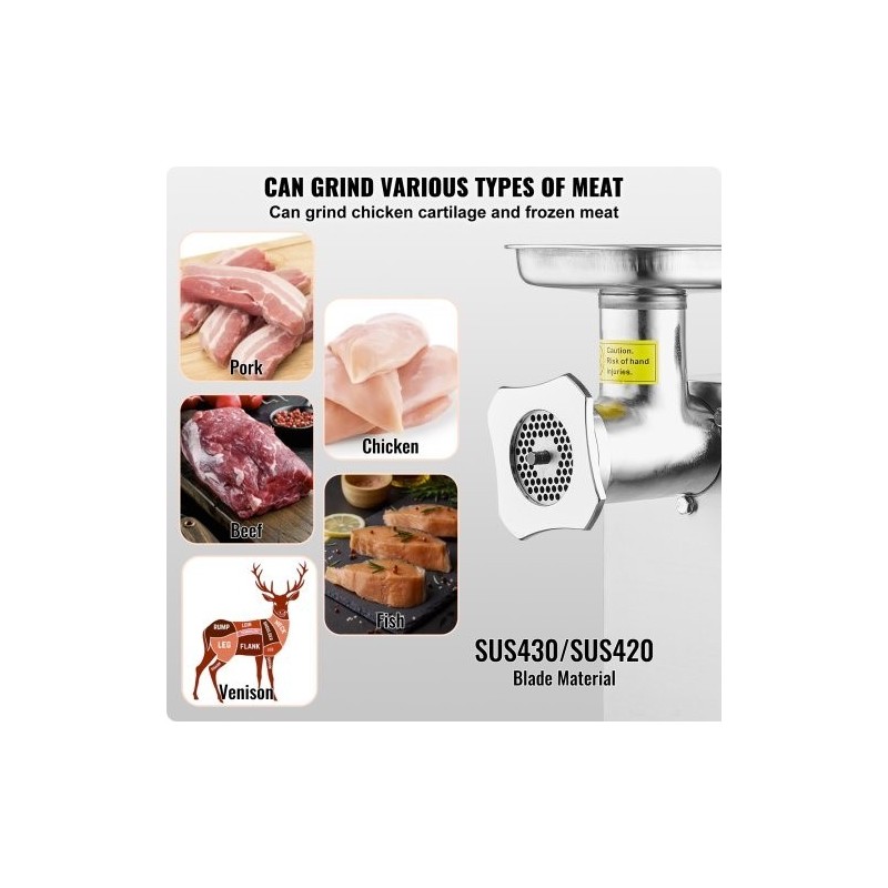 Sähköinen pöytämallinen lihamylly ruostumatonta terästä 700 W 4,2 kg/min 3 makkarasuutinta