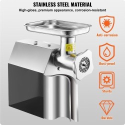 Sähköinen pöytämallinen lihamylly ruostumatonta terästä 700 W 4,2 kg/min 3 makkarasuutinta