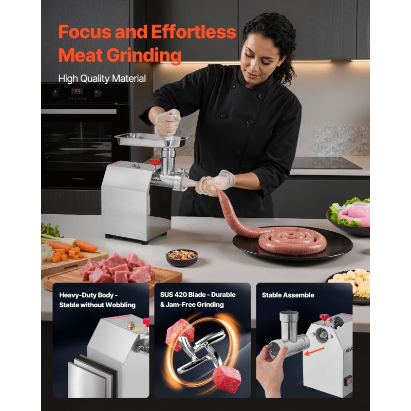 Sähkökäyttöinen pöytämallinen lihamylly ammattikäyttöön 600W ruostumatonta terästä 2,3 kg/min