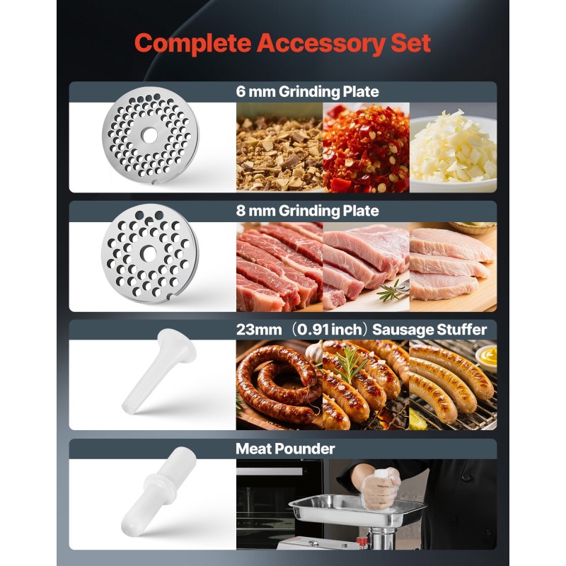 Sähköinen lihamylly 22-kokoinen ruostumatonta terästä teho 1100 wattia 4,2 kilogrammaa minuutissa ammattikäyttöön